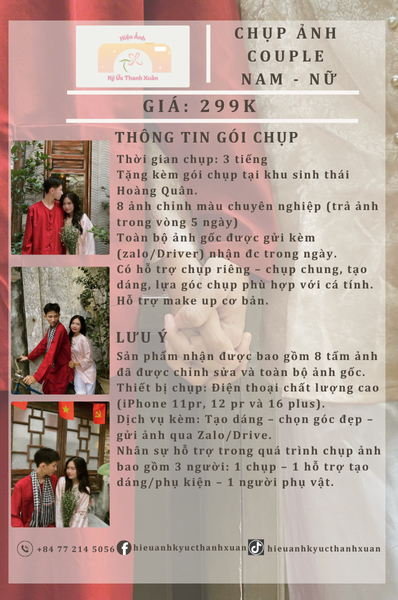 Bảng giá chụp ảnh cặp đôi tại Hiệu Ảnh Ký Ức Thanh Xuân