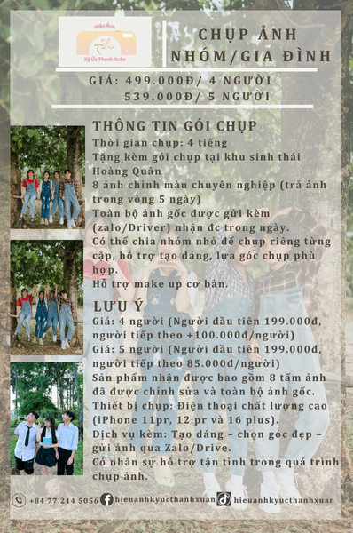 Bảng giá chụp ảnh nhóm, gia đình tại Hiệu Ảnh Ký Ức Thanh Xuân